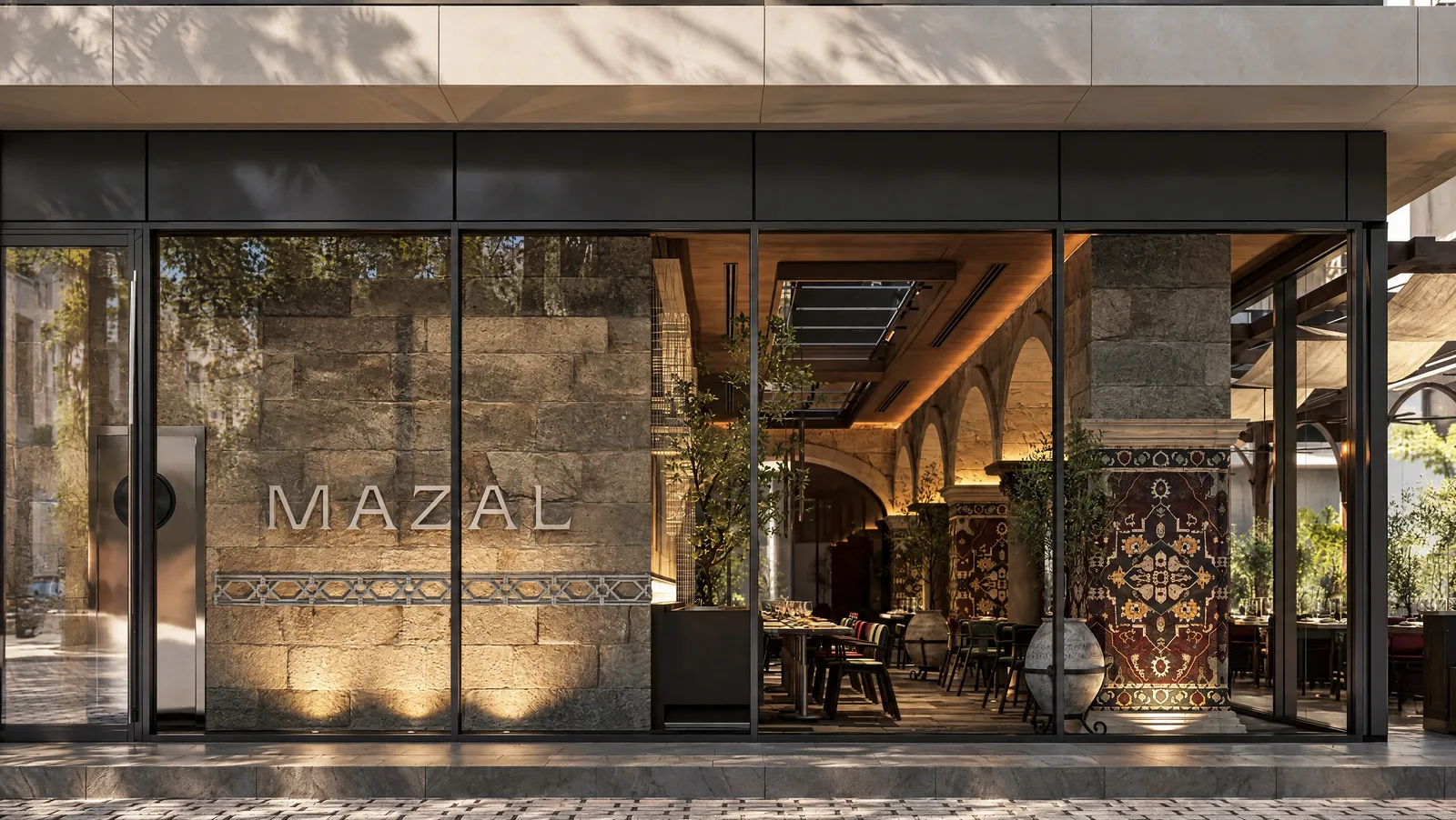 Mazal — Street entrance and stone facade