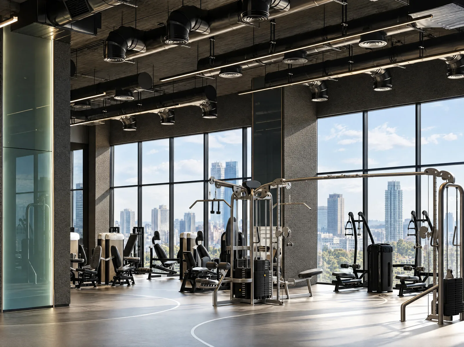 Exon Gym — Strength floor with skyline views