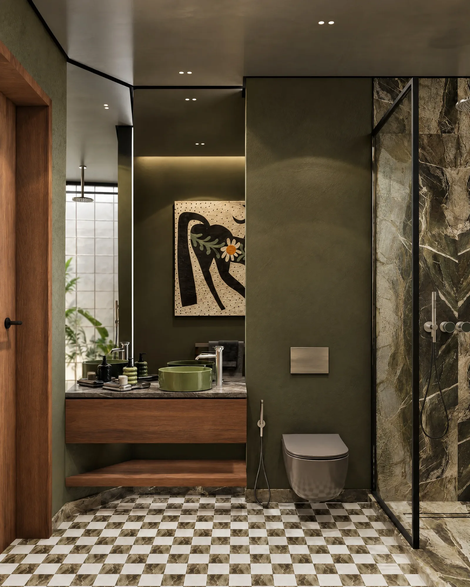 The Russet Pulse — Bathroom with chequered floor