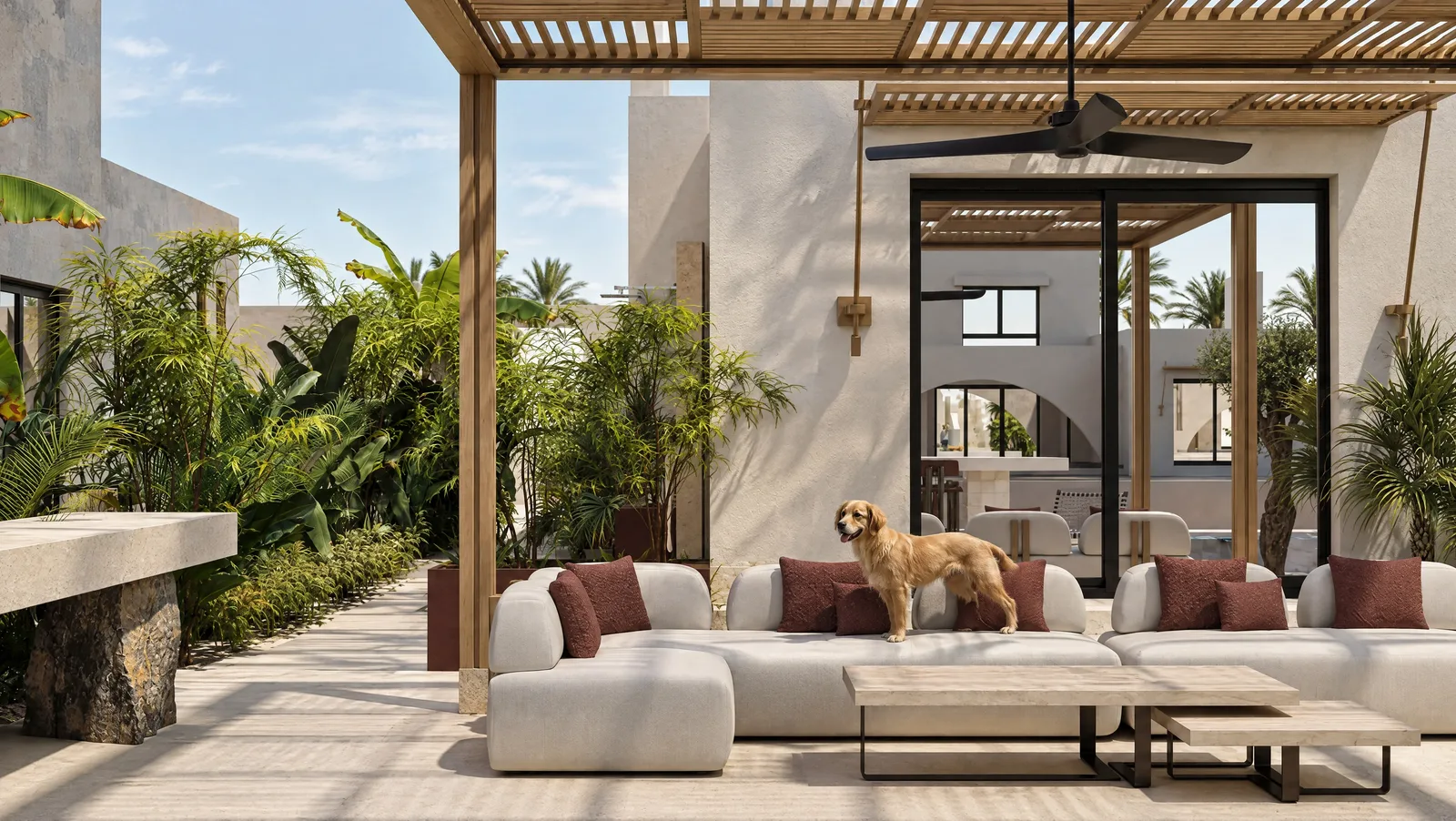 Playa Palms — Garden terrace with lounge seating