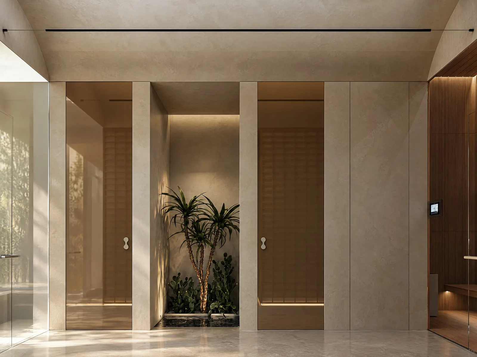 Exon Gym — Timber-screened corridor