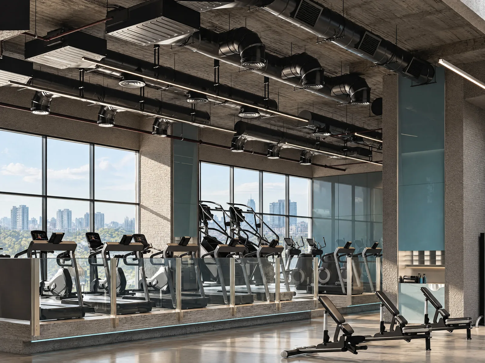 Exon Gym — Cardio floor with city views