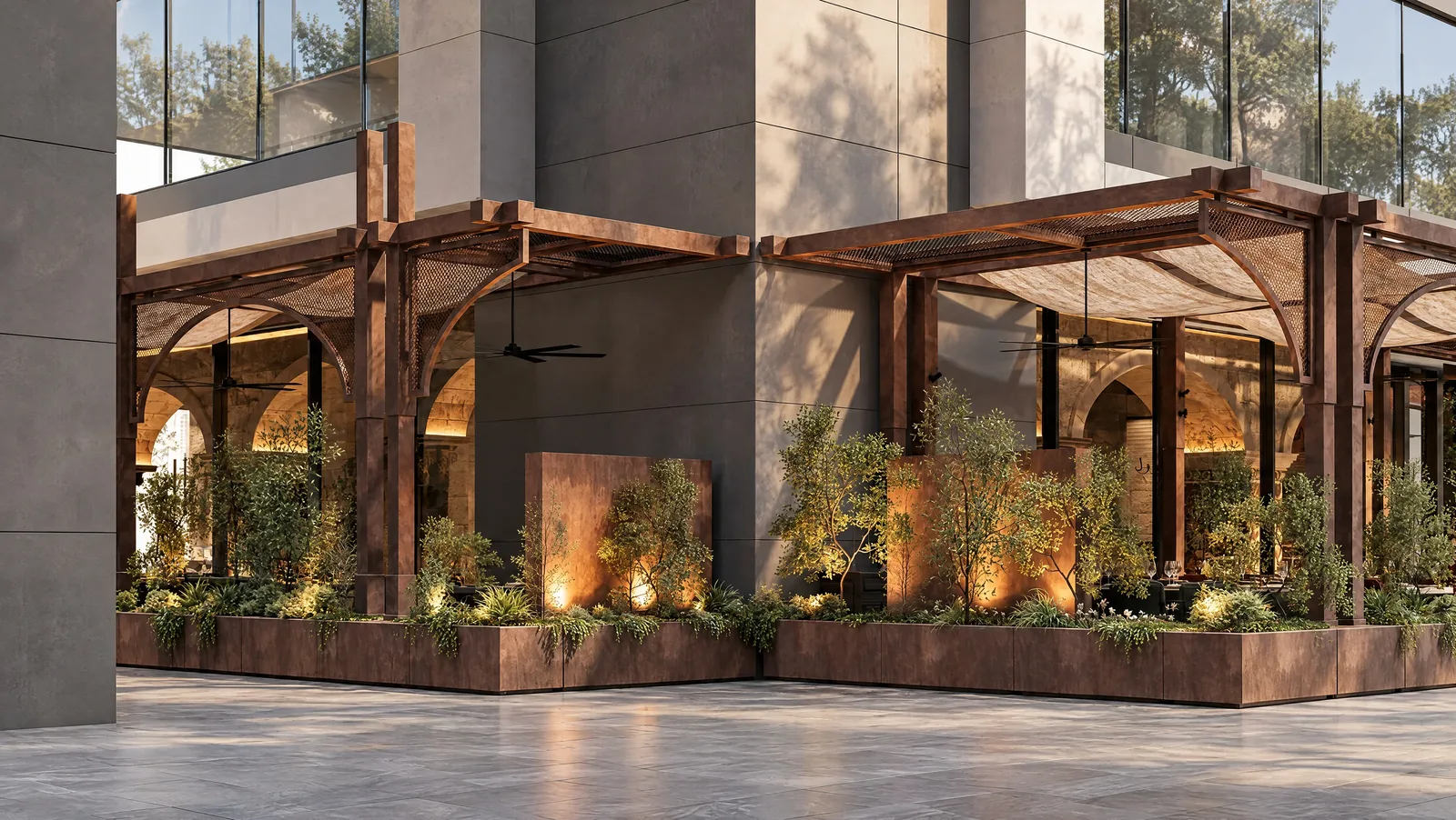 Mazal — Terrace planters and pergola