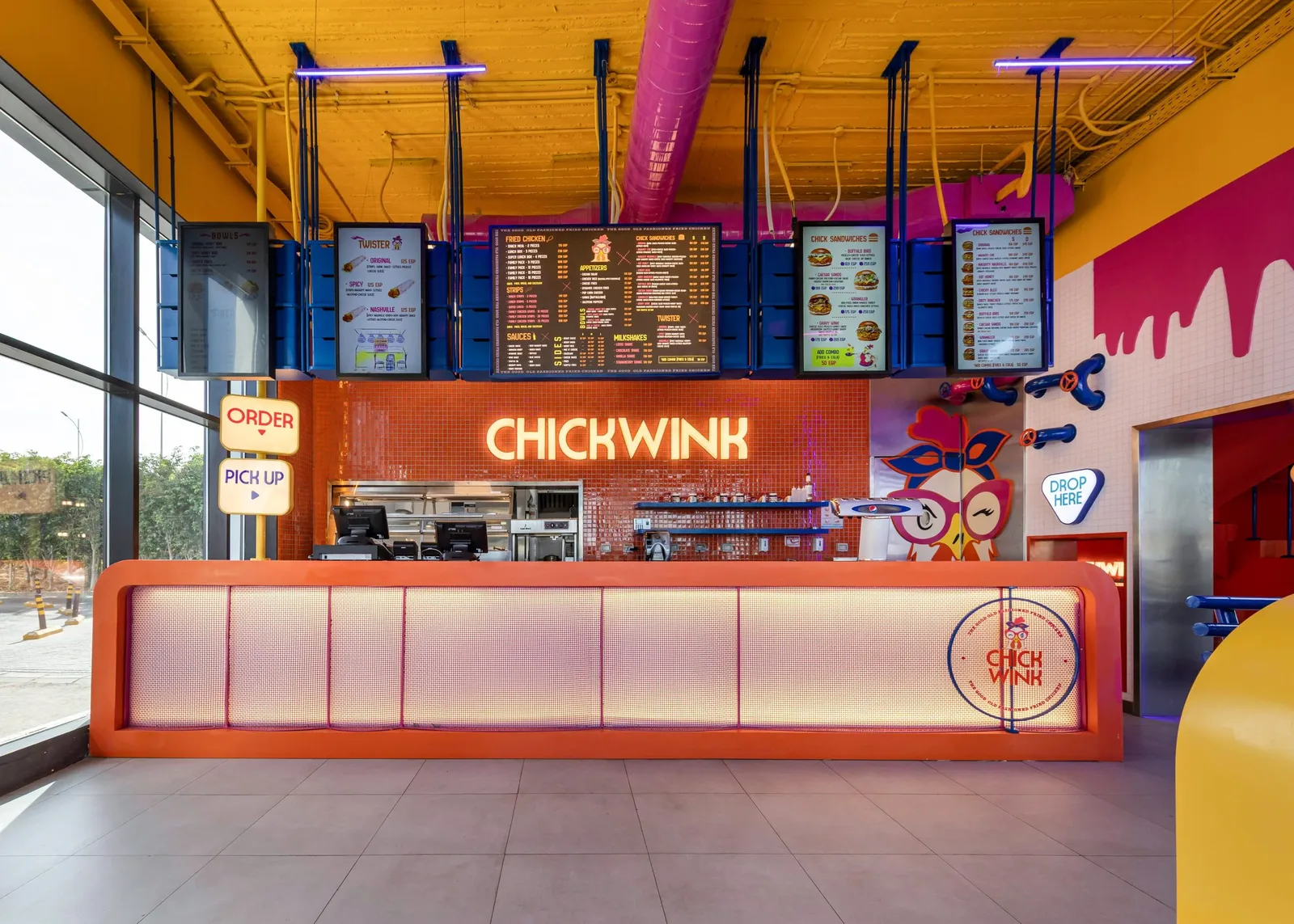 Chick Wink — Service counter in citrus orange