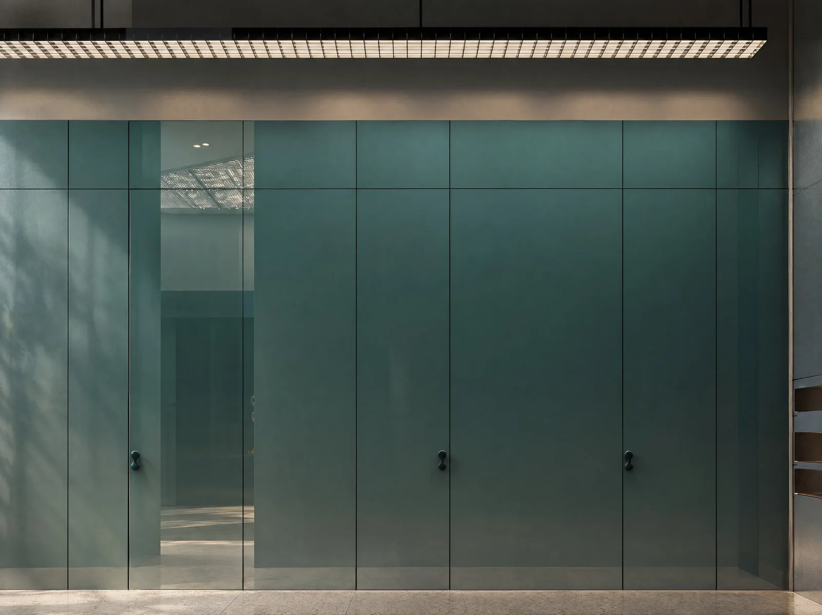 Exon Gym — Teal glass lockers
