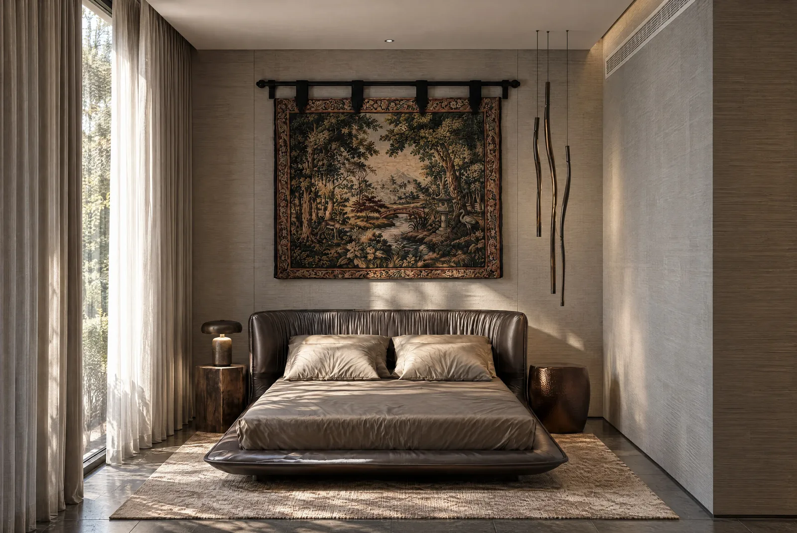 House of Tsuba — Third bedroom beneath a tapestry
