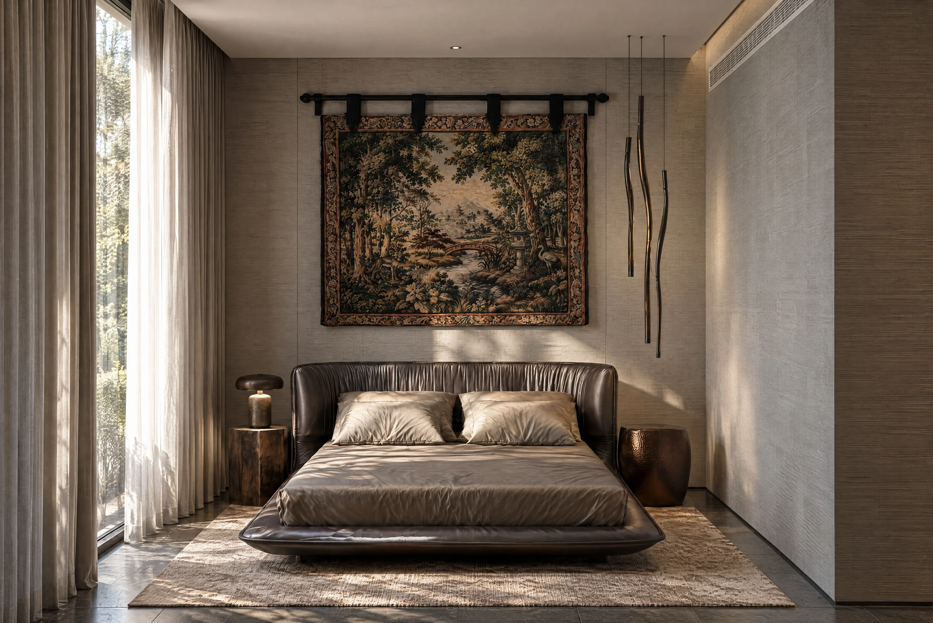 House of Tsuba — Third bedroom beneath a tapestry