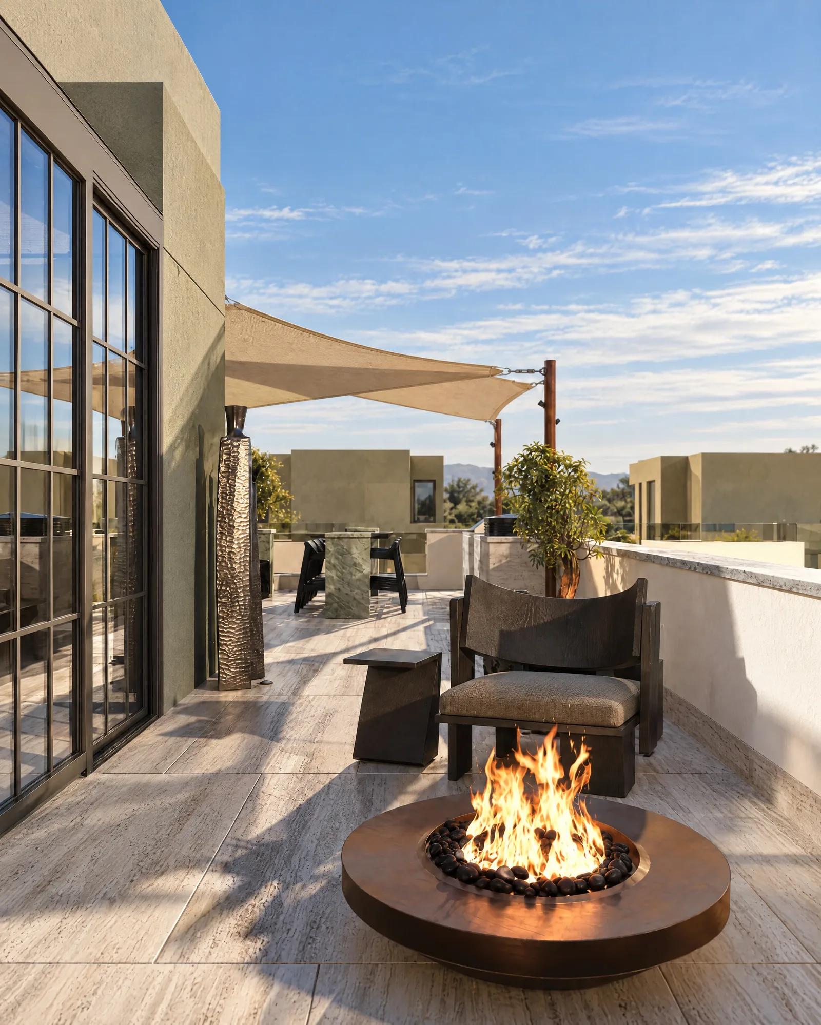 House of Tsuba — Roof terrace with a fire pit