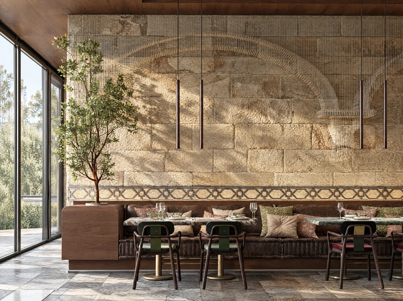Mazal — Banquette along the stone wall