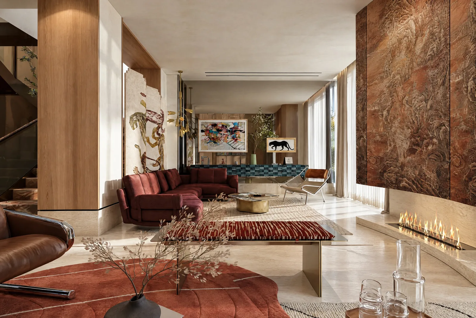 The Russet Pulse — Living room with fireplace
