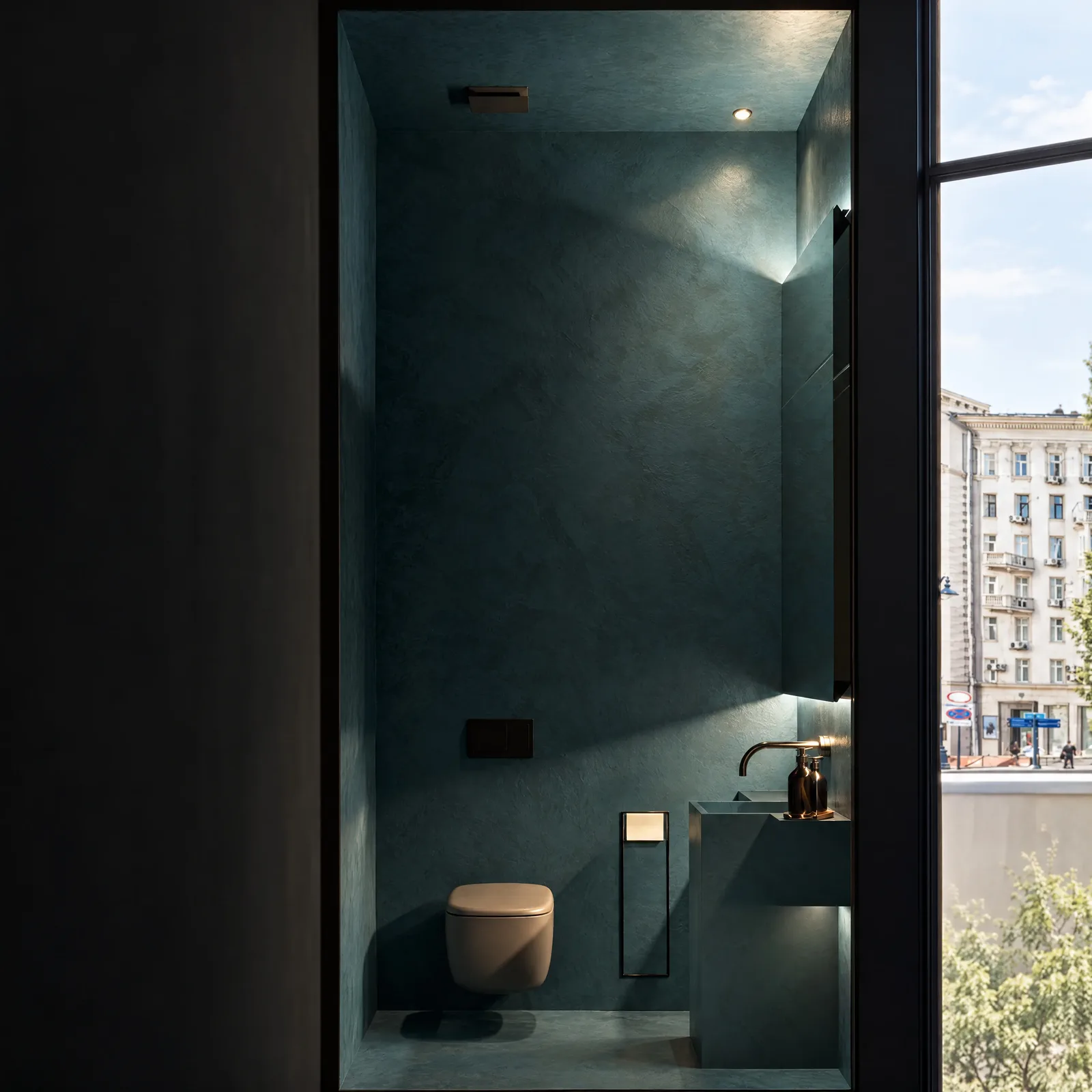 Moto Xperts — Washroom with city view