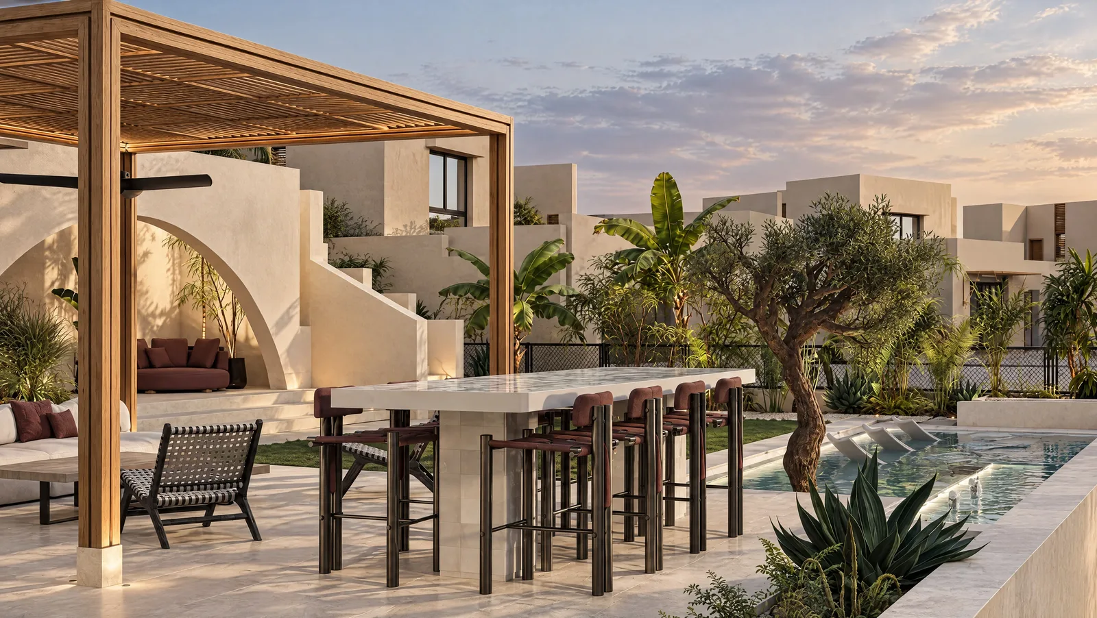 Playa Palms — Pergola dining beside the pool