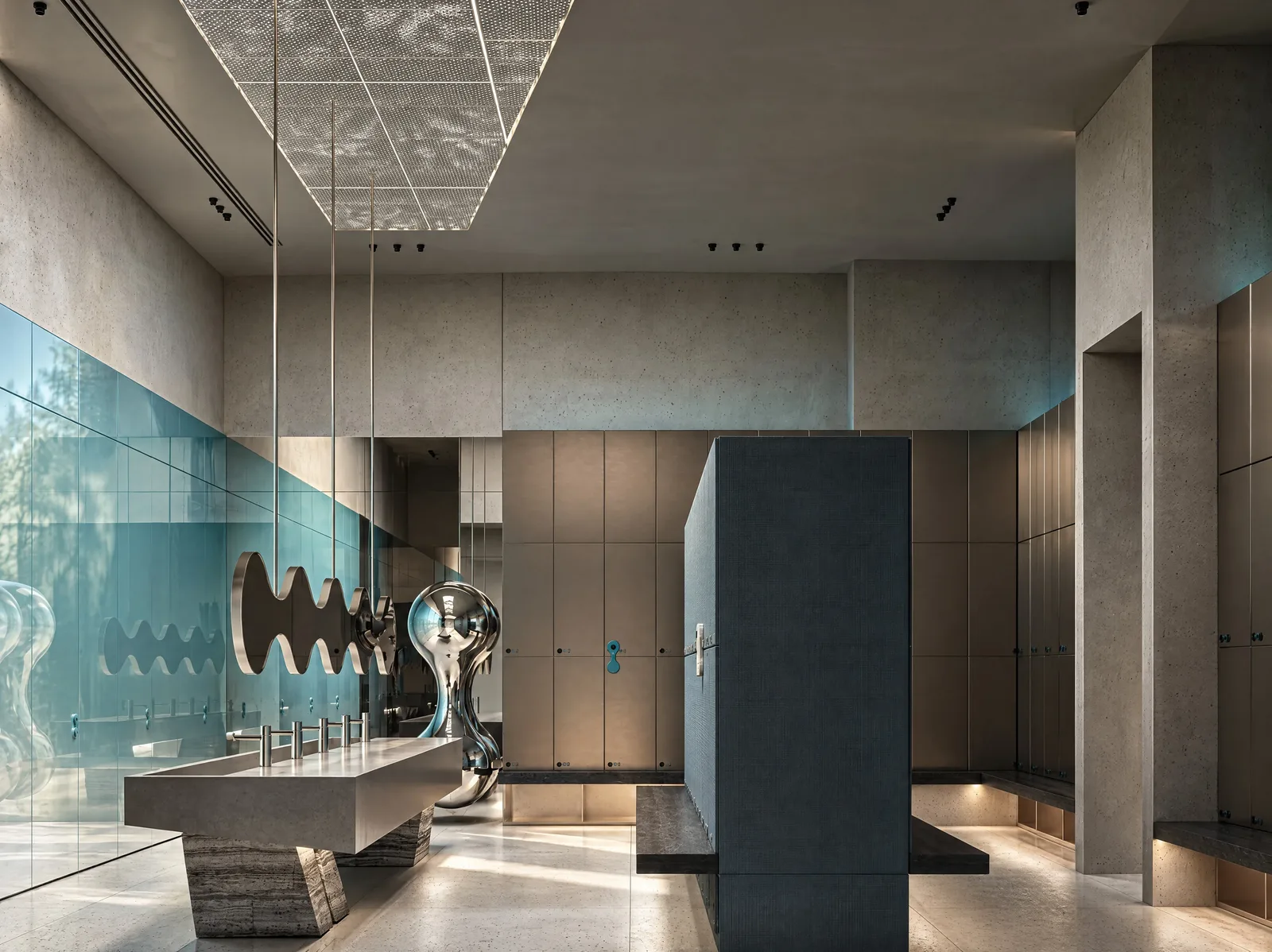 Exon Gym — Changing room with a wave mirror