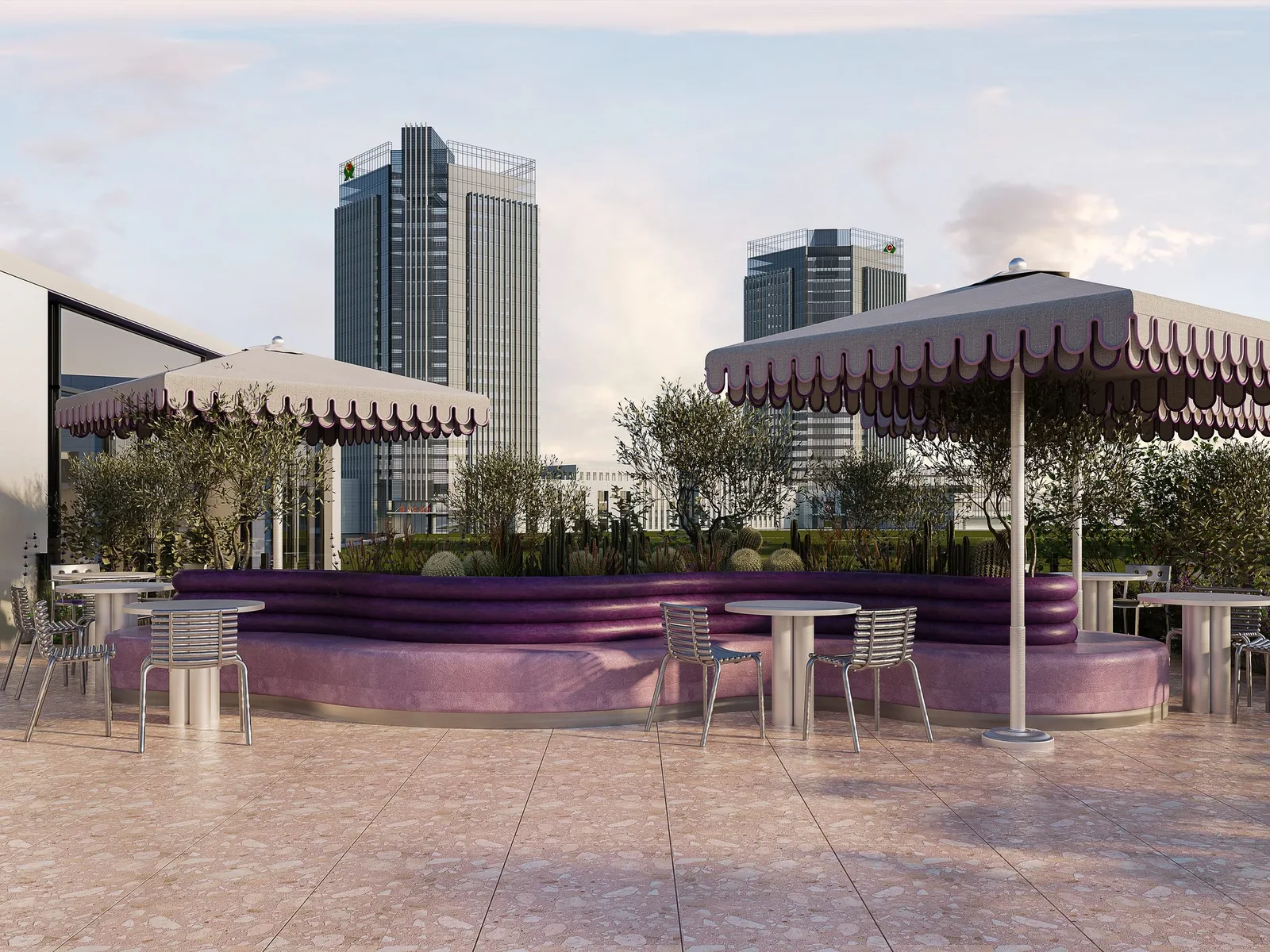 Dirty Cup — Rooftop seating against the skyline