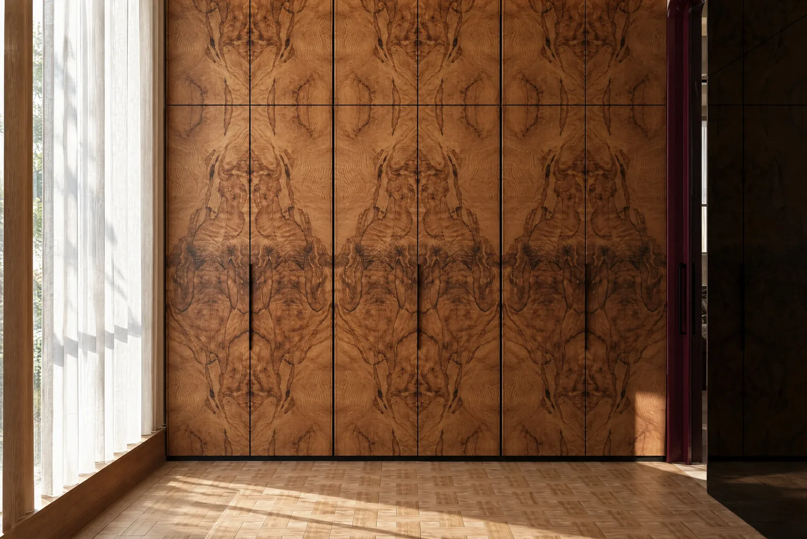The Russet Pulse — Book-matched walnut wardrobe