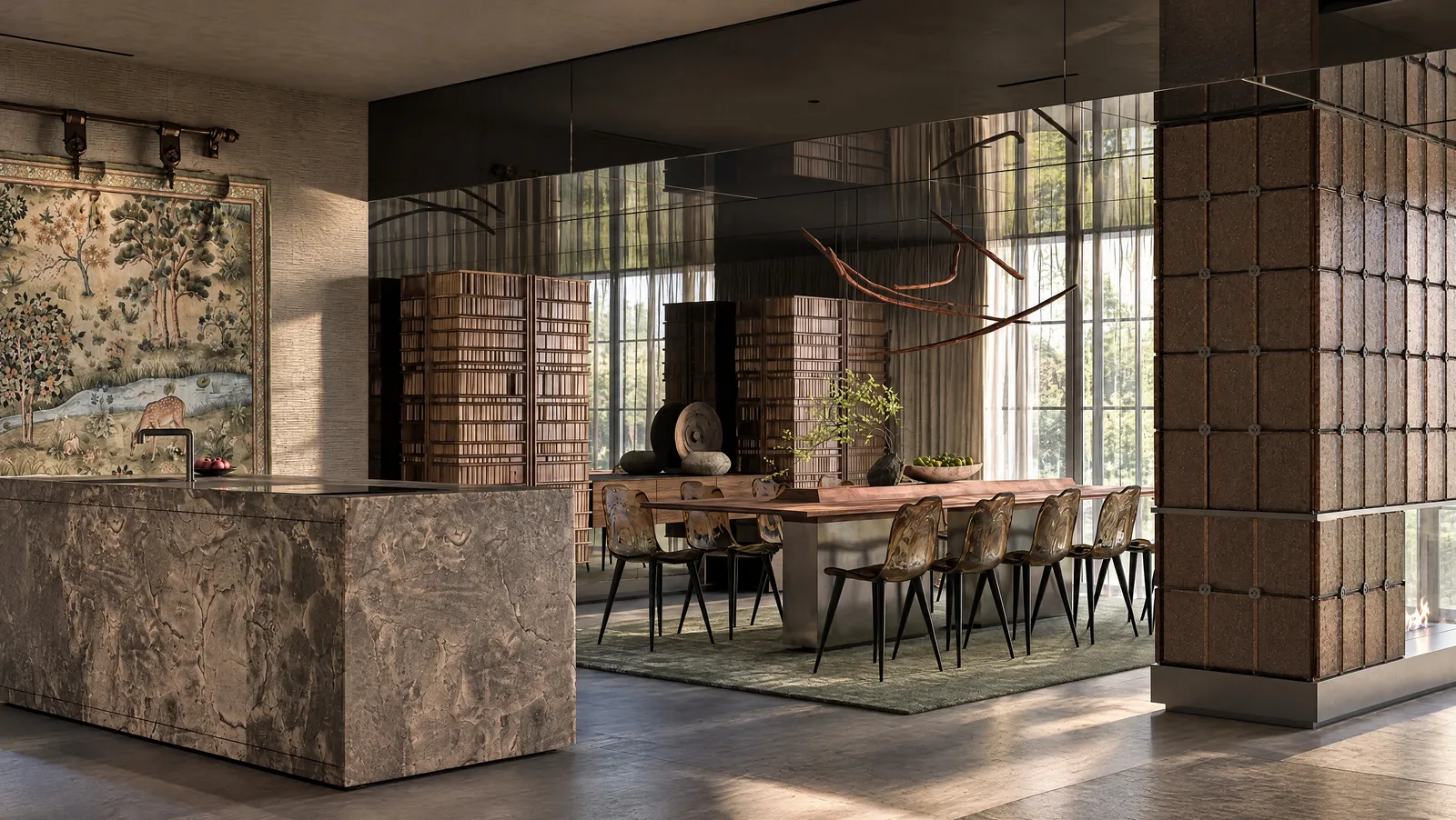 House of Tsuba — Kitchen island and dining room