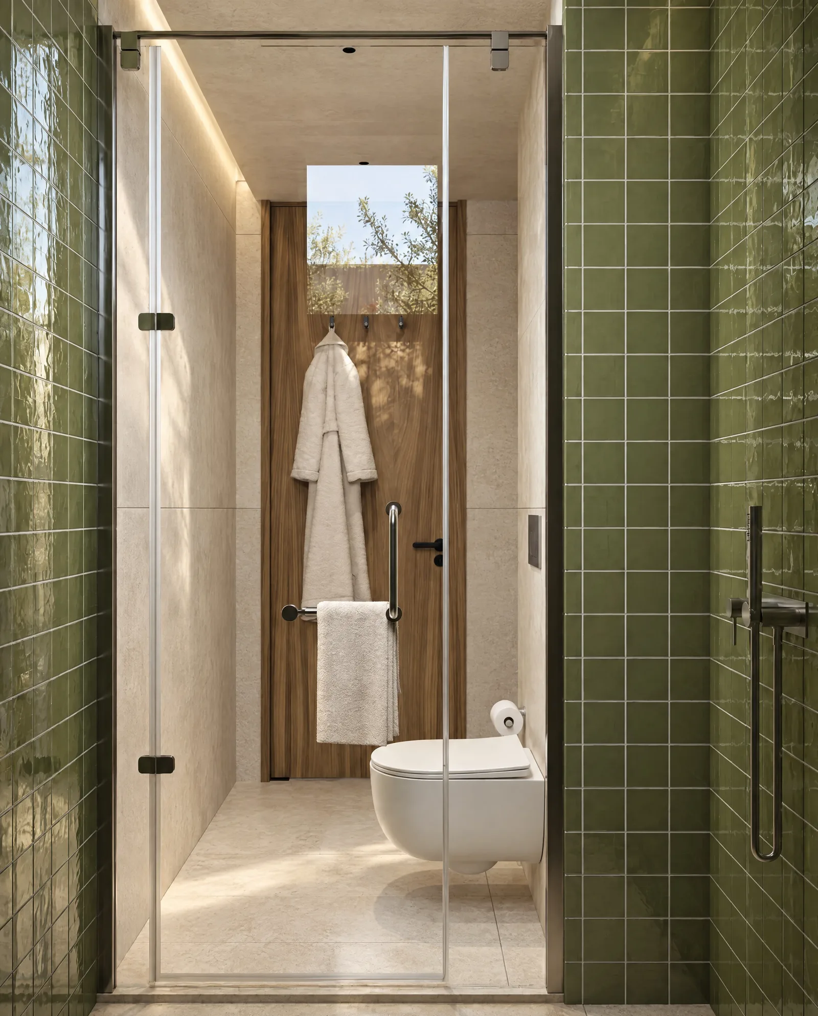 Playa Palms — Master bathroom in sage-green tile