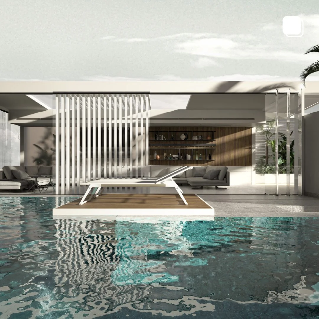 The Getaway Home — Rooftop pool with floating daybed and louvred screens