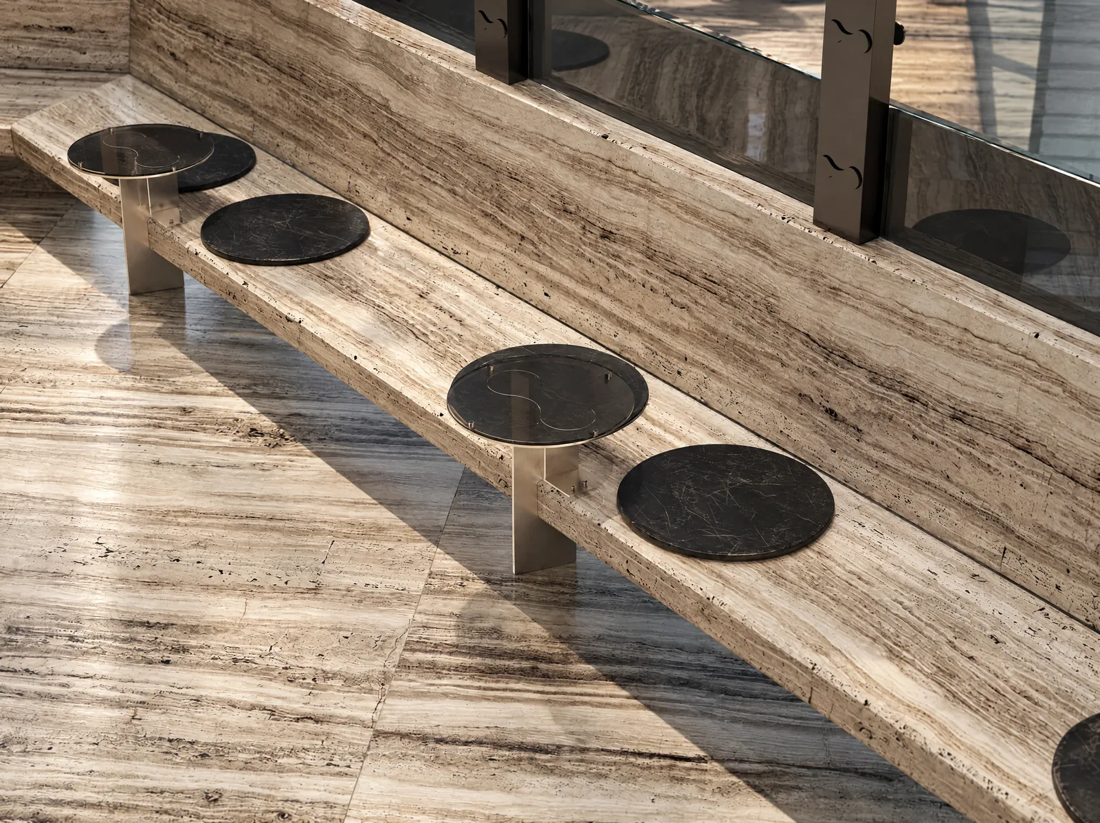 Exon Gym — Travertine bar counter