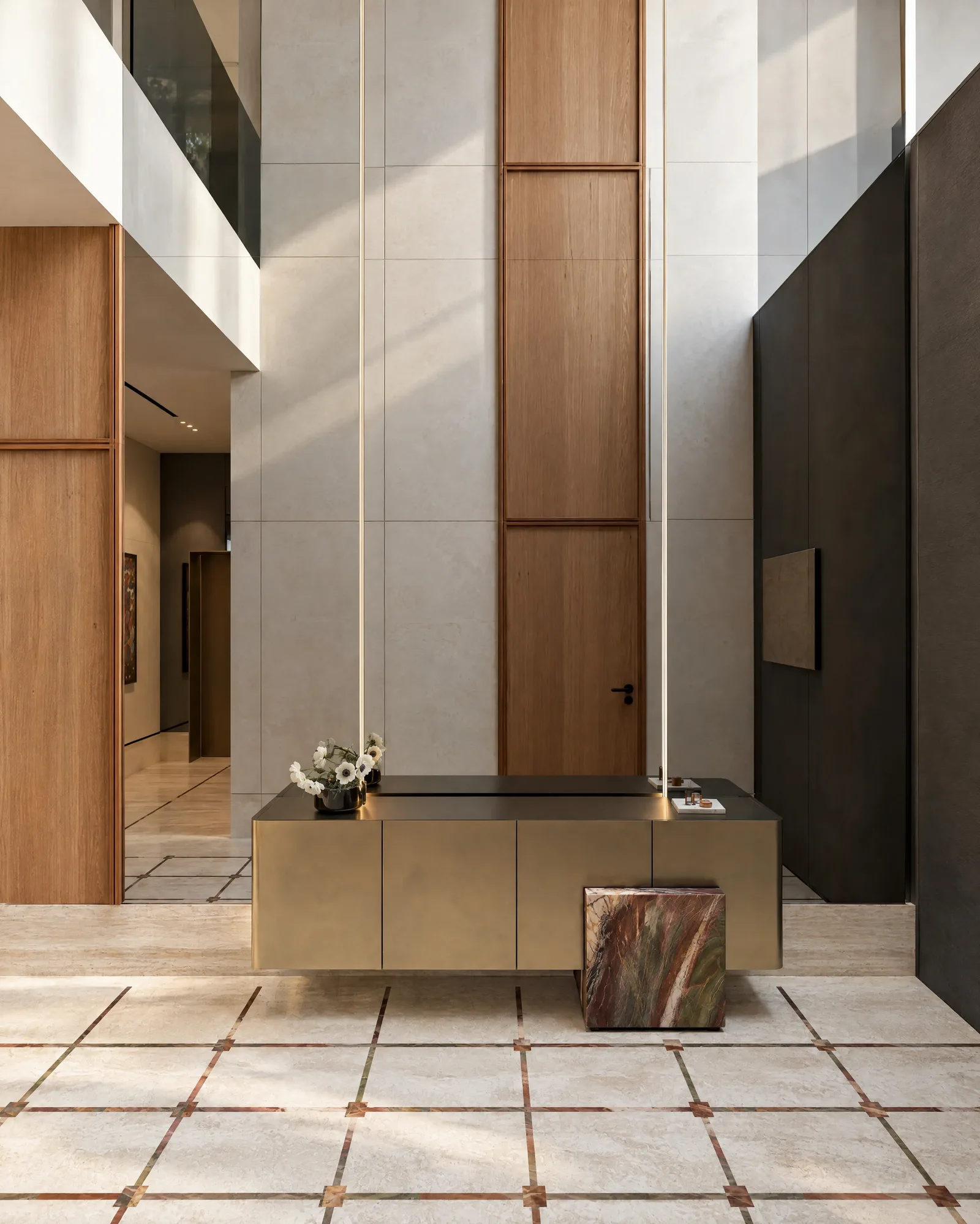 The Russet Pulse — Entrance hall with stone floor inlay