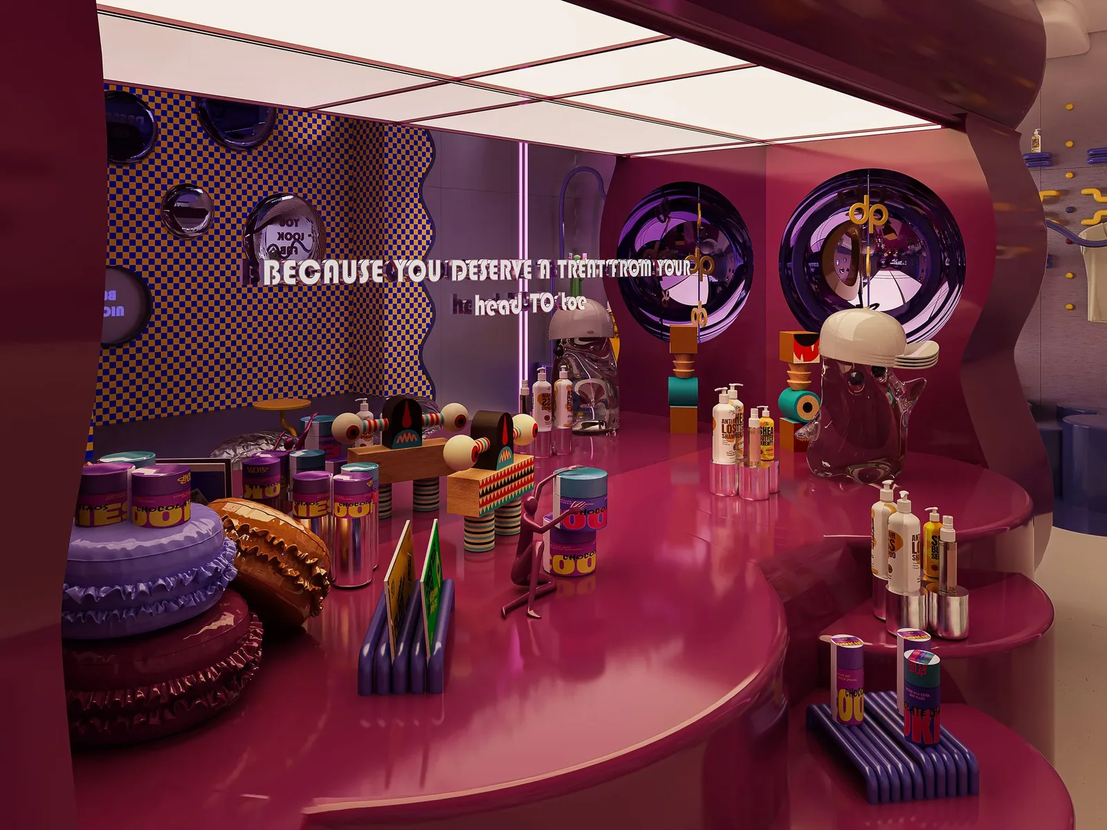 Dirty Cup — Retail counter in glossy plum