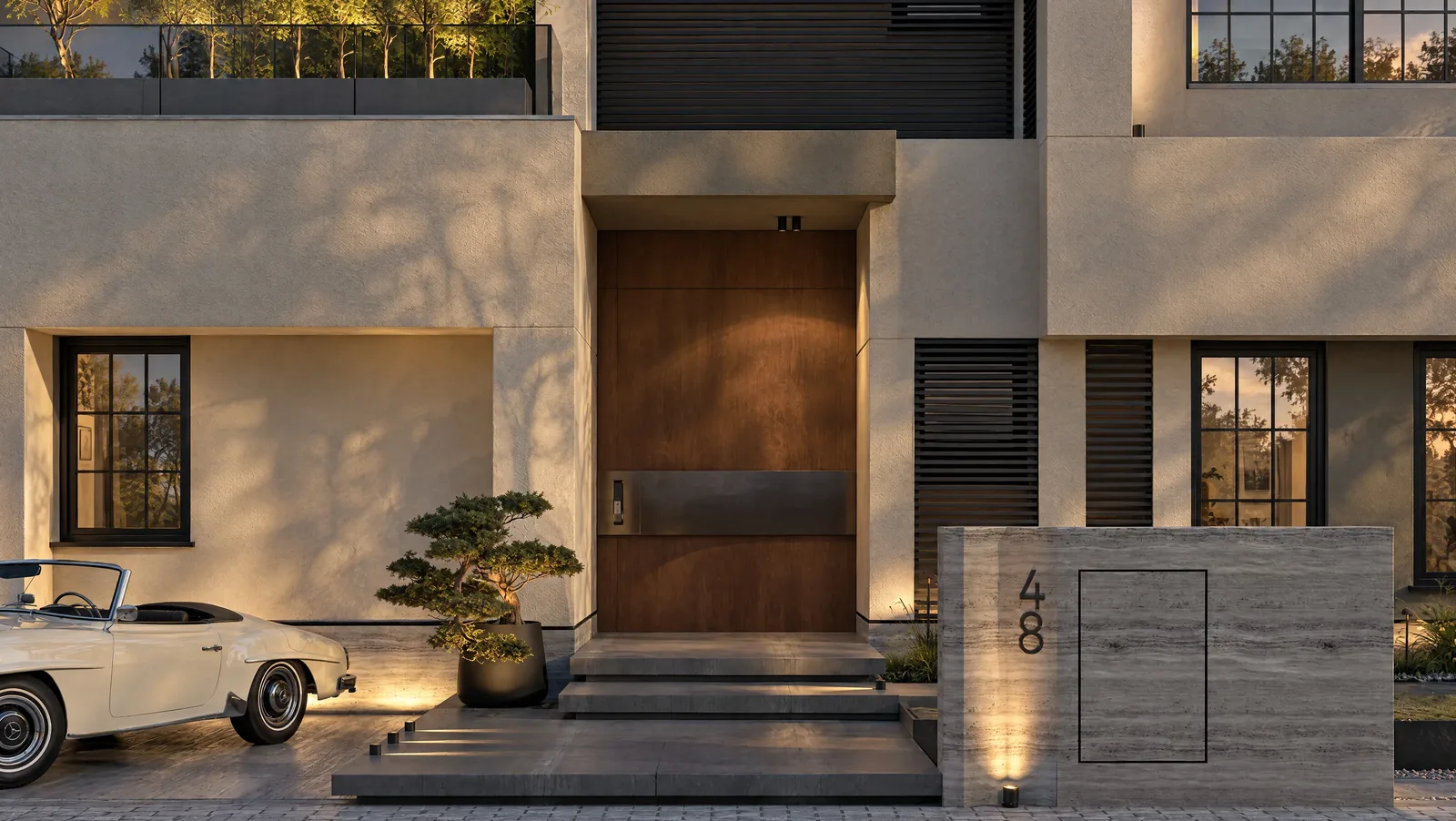 House of Tsuba — Entrance court at dusk