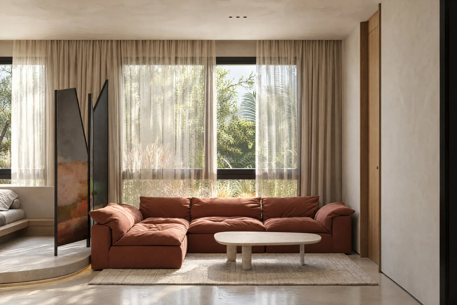 Playa Palms — Second suite lounge in terracotta velvet