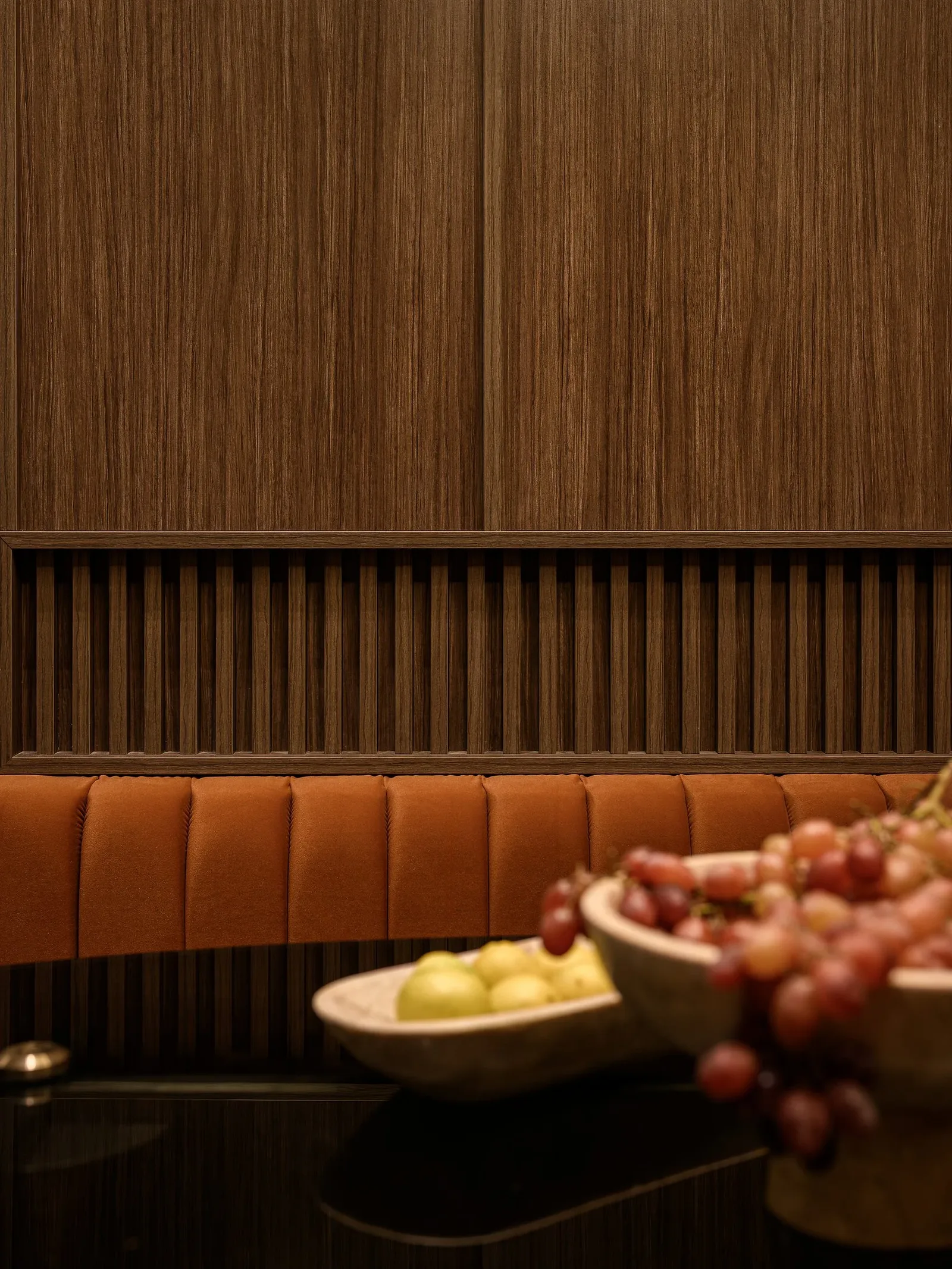 JW Marriott Residences — Terracotta banquette and fruit bowl detail
