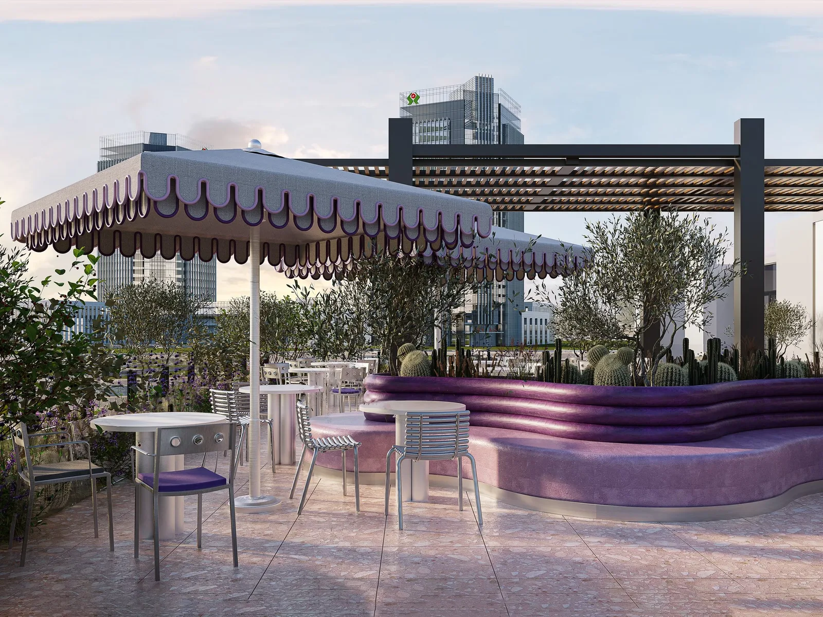 Dirty Cup — Rooftop terrace with fringed parasols