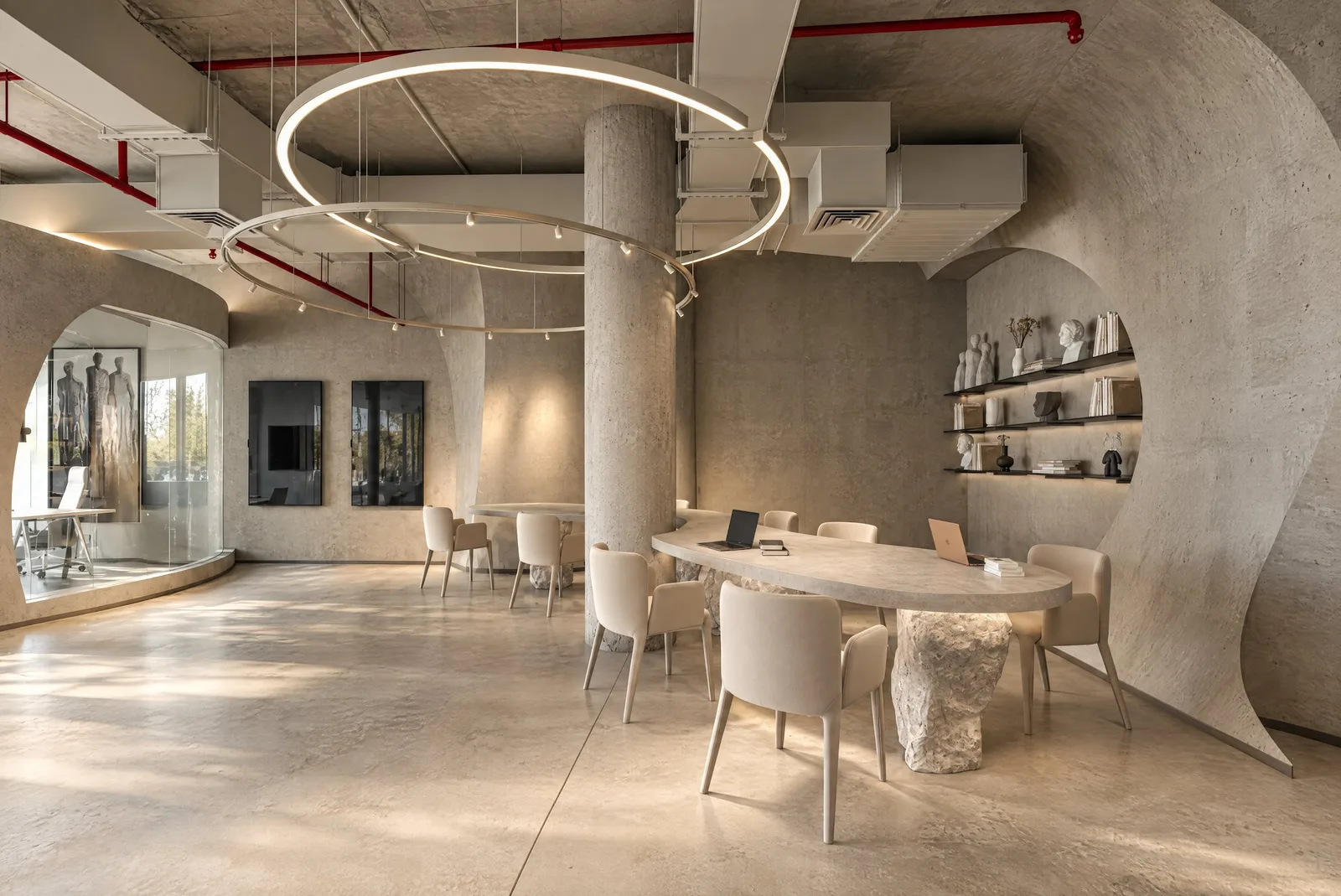 Lure Galarie — Meeting area beneath a halo light