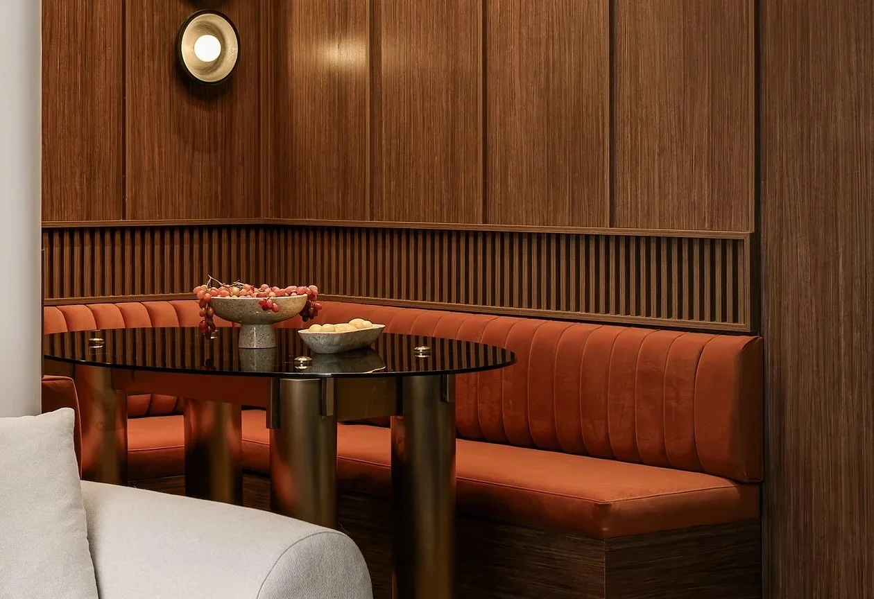 Terracotta velvet banquette
