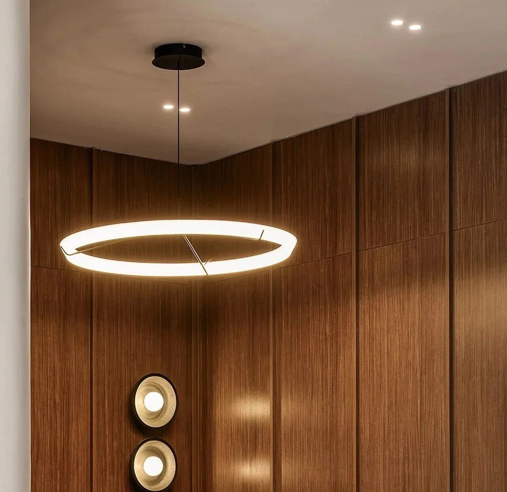 Halo pendant above a dining nook