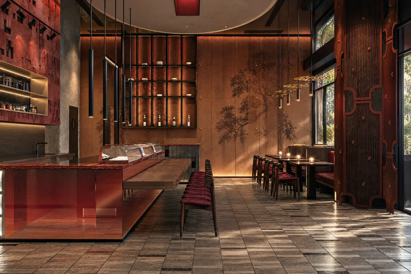 Sushimi By K — Dining room along the red lacquer counter