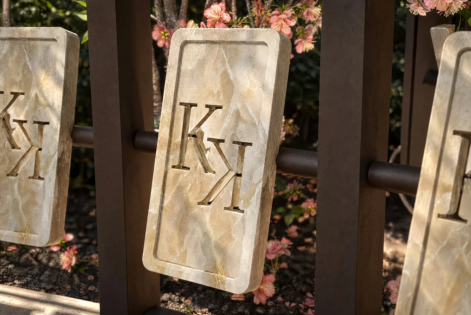 Sushimi By K — Monogrammed stone panel detail