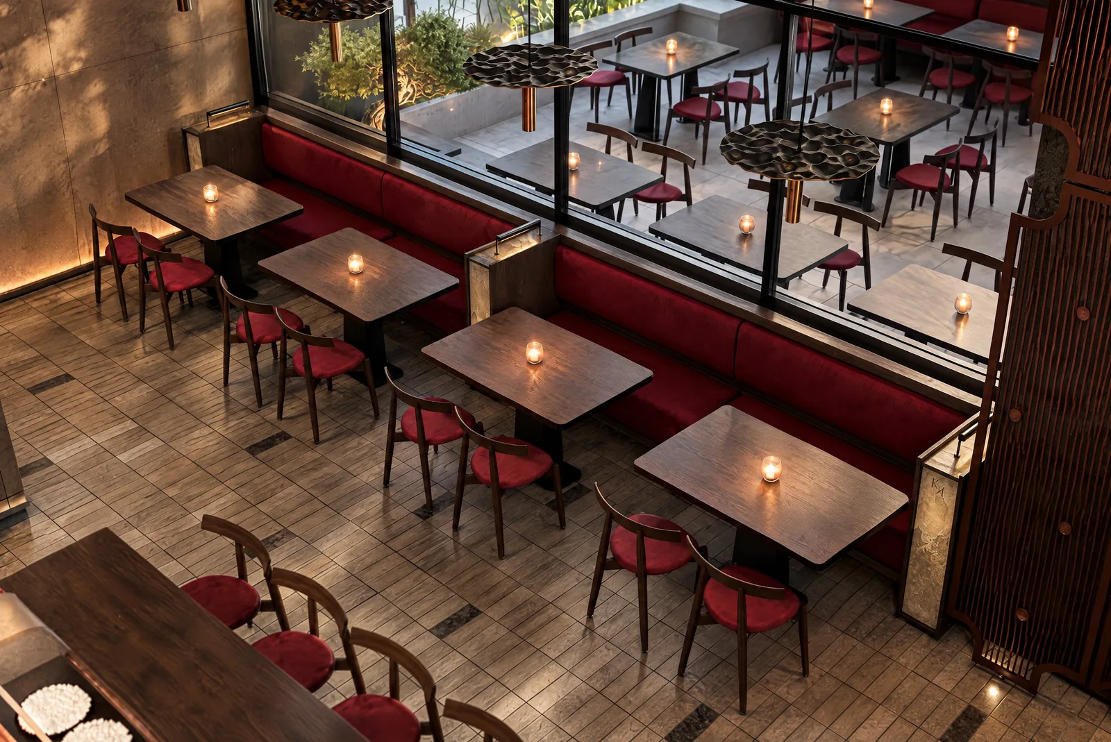 Sushimi By K — Dining room seen from above, with terrace views